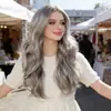 Comercio electrónico transfronterizo nueva peluca para mujer cabello largo rizado onda grande gris abuela moda europea y americana fibra química tocado para mujer AliExpress