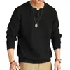 Suéter gola henley de tricô pesado estilo americano anti-pilling, casual e adequado para o trajeto, cor sólida, manga longa, masculino, outono e inverno