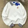 Moletom Versátil Gola Polo High Street Unissex Inverno 2025 Solto Casual Forrado com Fleece Quente Falso Duas Peças