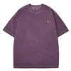 T3722 Tamanho Grande Masculino Verão Novo Camiseta Pesada 280g Gola Redonda Masculina Solta Cor Frita Lavagem Suja Marca Manga Curta