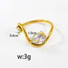 Anillo J123 de Acero Inoxidable con Zirconia de Gota de Agua y Zirconia Redonda, Doble Anillo para Mujer con Líneas Geométricas Curvas, Nuevo Diseño Transfronterizo