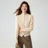 Cárdigan de cachemira intelectual de cuello alto para otoño e invierno para mujer, de un solo botón, suéter de punto suave y elegante, top de capa base de alta gama
