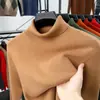 Suéter de punto grueso de color liso con cuello alto de imitación de lana fina para hombre, top de manga larga, ropa para hombre