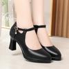 Sapatos de trabalho modelo de couro macio com fivela plataforma à prova d'água salto grosso sapatos de dança de uma peça com salto alto cheongsam tamanho feminino 34