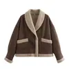 Casaco de Lã Retrô Americano Outono/Inverno 2025 para Mulheres, Jaqueta com Pele Integrada, Peça de Roupa Exterior da Moda em Cáqui