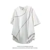 Patchwork de Design de Moda de Rua Americano Transfronteiriço Camiseta Masculina de Manga Curta Solta Tamanho Grande Gola Redonda Meia-Manga Estilo Novo de Verão