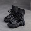 JIE 2025 Nuevas Sandalias Huecas de Suela Gruesa de Verano Botines Ligeros de Plataforma Retro Sandalias de Boca de Pez de Caña Alta para Mujer