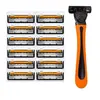 Navaja Unisex de Mango Naranja de Tres Capas Navaja de Afeitar Manual Cuchillas de Acero Inoxidable Multicapa Venta Caliente Transfronteriza