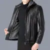 Chaqueta de cuero con forro de terciopelo y capucha desmontable gruesa, abrigo de invierno para hombre, ropa para papá, negocios casual de mediana edad, chaqueta abrigo de cuero PU cálida