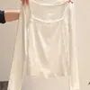Camiseta Base de Encaje Patchwork con Lazo Estilo Coreano de Manga Larga para Mujer, Nuevo Top Ajustado de Primavera