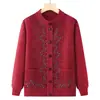 Suéteres para Mulheres de Meia-Idade e Idosas, Roupas de Exterior Estilo Vovó, Cardigã de Tricô Gola Redonda para Primavera e Outono da Mamãe, Comércio Exterior Transfronteiriço de Exportação