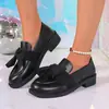 Zapatos de cuero para mujer de estilo británico, talla grande, transfronterizos, nuevo modelo otoño 2026, mocasines de tacón grueso con lazo, zapatos de vestir, venta al por mayor de comercio exterior
