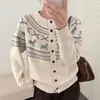 Cárdigan de punto jacquard estilo universitario Fair Isle para mujer, nuevo top tipo chaqueta suéter acogedor de corte holgado, otoño 2026