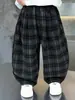 Pantalones para Niños Otoño 2026 Nuevos Elegantes Pantalones de Cuadros Holgados Hoz para Niños Pantalones Casuales de Primavera y Otoño