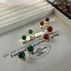Pendientes de Ágata Roja y Verde Clips para Orejas Otoño e Invierno Año Nuevo Rojos Pendientes de Piedra Natural Redondos Pendientes Vintage de la Corte China