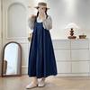 Nuevo Vestido de Peto de Mezclilla Vintage Estilo Japonés Otoño Cuello en U Grande Holgado Juvenil Vestido de Tirantes en Capas
