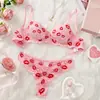 Popular Transfronterizo Europeo y Americano Levantamiento de Glúteos Sexy Labios Calientes Estampados Traje Sexy Malla Bordada Transparente Puro Deseo Ropa Interior Ultra Delgada