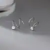 Pendientes de Plata de Ley S925 Nalan con un Solo Diamante en Forma de Ola Estilo Coreano Dulce Ola Espiral Pendientes Sencillos E8312