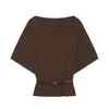 AliExpress europeo más vendido moda europea top de punto liso con cinturón