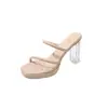 Sandalias de tacón alto para mujer, nueva colección de verano 2026, diseño transparente, estilo de una sola tira, tacón grueso, adecuadas para usar al aire libre, tacón de cristal, sandalias de una sola tira