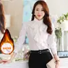 Camisa Blanca de Gasa Estilo Coreano de Primavera con Cuello Alto para Mujer, Manga Larga, Ajustada, Base Gruesa, Camisa Cálida para Mujer