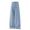 817-K752 P47 Control 79 Pantalones a Cuadros Verano Casual Sueltos Rectos de Longitud Completa Pierna Ancha