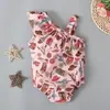 Traje de baño de una pieza sin mangas con estampado off-shoulder de verano europeo y americano para niñas ropa infantil ins