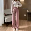 Calça Jeans Marrom Wide Leg para Mulheres, Outono e Inverno, Cintura Alta, Tamanho Grande, Perna Reta Solta, Caimento Fluido, Calça de Comprimento Total