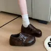 Sapatos Mary Jane com Patchwork Estampa de Leopardo Solado Grosso Feminino 2026 Outono Novo Estilo Aumenta a Altura Confortável Versátil Casual Sapatos de Treino Alemães
