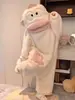 Pijama de una pieza Peces Feos para Mujer, Felpa de Coral Engrosada Otoño e Invierno Dibujos Animados Lindo Pez Boca Grande Peculiar Ropa de Dormir Ropa para el Hogar