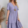 Verão Atravessando Fronteiras Comércio Exterior Europeu e Americano Roupas Femininas Amazon Saia Solta Casual Manga Curta Ajuste na Cintura Fluido Vestido 908 #