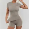 Venta Caliente Transfronteriza Ropa de Yoga para Mujer Conjunto de Manga Corta de Secado Rápido Ropa de Fitness Running Pantalones Cortos de Tacto de Alta Gama Conjunto de Dos Piezas