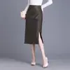 Falda de piel sintética para mujer, nueva colección otoño 2026, de talle alto, que cubre la cadera, de longitud media, elegante, ajustada al cuerpo, con abertura lateral, falda de corte recto