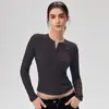 Nueva camiseta Henley de modal Lenzing para mujer, ropa deportiva para yoga, camiseta adelgazante de alta elasticidad, top de manga larga para correr y fitness.