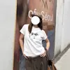 2025 Nuevo Verano Y2K Retro Americano Estampado de Vaca Espacial Ajustado Ajustado Hombro Derecho Camiseta de Manga Corta Tops para Mujer