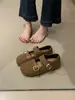 Zapatos Mary Jane de Lana Grises Retro para Mujer 2026 Otoño Nuevo Estilo Cómodos con Tacón Oculto Hebilla de Moda Boca Poco Profunda Zapatos de Salón