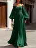 953W Novo Estilo Tomara-que-caia Vestido de Casamento Leve com Mangas Longas e Cauda, Vestido de Noite Sexy Emagrecedor de Chiffon