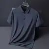 Camisa Polo popular sem costura de seda gelada de alta elasticidade estilo japonês e coreano para homens, camiseta de manga curta de nylon-spandex de secagem rápida para negócios de verão fabricante