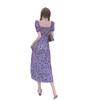 Vestido Floral Talla Grande 2022 para Mujer Verano Morado Manga Abullonada Abertura Retro Francés Vestido Largo Vestido de Hada para Chica Gorda