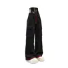 Pantalones de trabajo casuales de diseño patchwork con bloques de color y múltiples bolsillos para hombre, pantalones de pierna ancha rectos holgados de alta costura con cordón, de moda