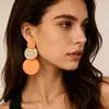 Pendientes de aro geométricos de estilo vacacional casual de verano transfronterizos para mujer en colores macarrón, pendientes de botón de disco de patchwork hechos a mano al por mayor