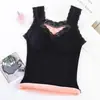 Nuevo chaleco cálido de otoño e invierno para mujer, con terciopelo, acolchado, de encaje, doble sin costuras, ropa interior básica sin costuras con almohadilla en el pecho