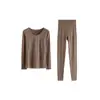 Set de Capa Base para Mujer Otoño e Invierno de Lana y Seda de Morera Suave y Lisa Agradable para la Piel Ajustado Cómodo Sencillo Ropa de Casa para Mujer Mangas Largas Pantalones Largos