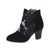 Botines de encaje de malla para mujer con tacón ultraalto, bloques de color, punta redonda y tacón grueso, comercio exterior europeo y americano 2023