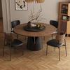 Mesa Redonda de Centro Textura de Madera Sólida Mesa Redonda de Comedor de Pizarra Estilo Retro Francés Crema para el Hogar Mesa de Comedor de Alta Gama con Plato Giratorio
