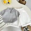 Conjunto de Camisetas de Manga Curta para Meninos, Camisa Polo Infantil, Conjunto de Verão Tricotado, Novo Conjunto de Duas Peças com Calça Longa Casual Fina 2026