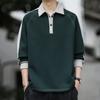 Suéter masculino de manga comprida, camisa polo, gola de camisa, primavera e outono, gola, gola, ajuste solto, marca da moda, top