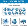 Pegatinas de Pared de Animales Marinos, Pulpo y Medusa de Luz de Estrella Azul Fresco Pegatinas de PVC Autoadhesivas para Decoración de Pared de Baño