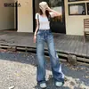 Pantalones de Mezclilla Anchos Vintage Lavados con Efecto Arrugado para Mujer, Pantalones de Caída Estrechos Ajustados de Pierna Ancha Acampanados hasta el Suelo para Primavera y Otoño
