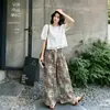 Calça Wide Leg de Algodão e Seda para Mulheres, Emagrecimento, Fina, Adequada para Usar em Casa e ao Ar Livre, Calça Wide Leg Casual Solta, Cintura Alta, Versátil, Efeito de Caimento de Verão